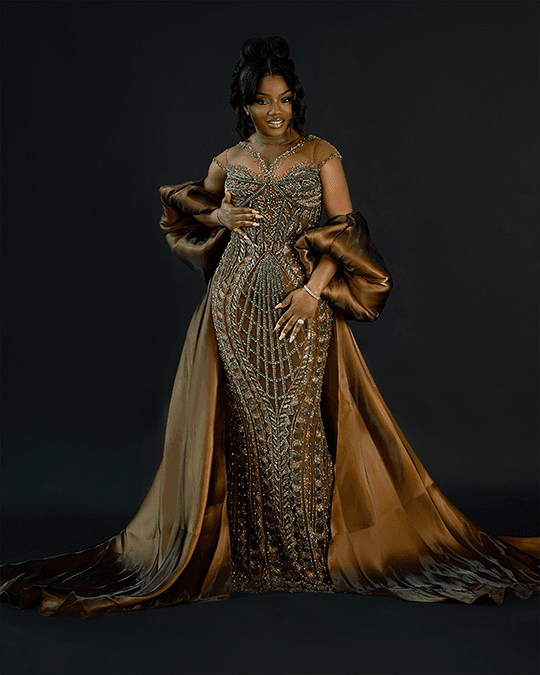 Luxury wedding dress designed by T.Ways Empire in Lagos Nigeria